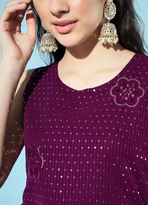 Wine Embroidered Georgette  Kurta pant and Sharara Set 6