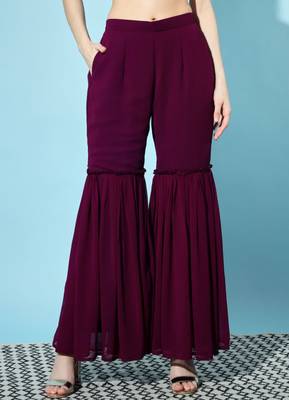 Wine Embroidered Georgette  Kurta pant and Sharara Set 7