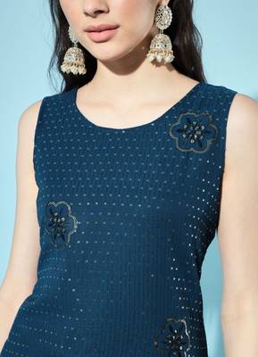 Peacock Blue Embroidered Georgette  Kurta pant and Sharara Set 6
