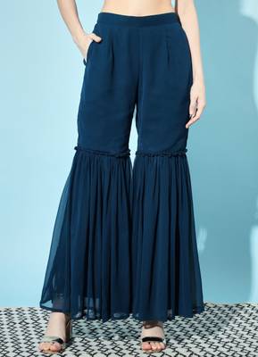 Peacock Blue Embroidered Georgette  Kurta pant and Sharara Set 7
