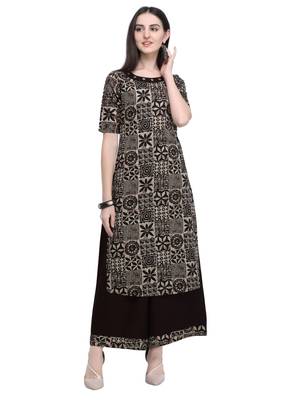 Coffee Printed Cotton Women's Kurta and Palazzo Set 1