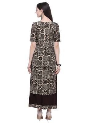 Coffee Printed Cotton Women's Kurta and Palazzo Set 2