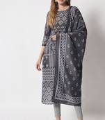 Stone Grey Bandhani Silk Blend Women's Kurta, Pyjama & Dupatta Set