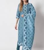 Teal Blue Embellished Silk Blend Women's Kurta, Pyjama & Dupatta Set