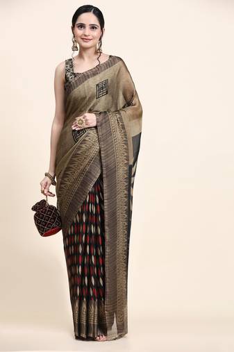 Meghna-Black Printed  Chiffon Art Sik Saree