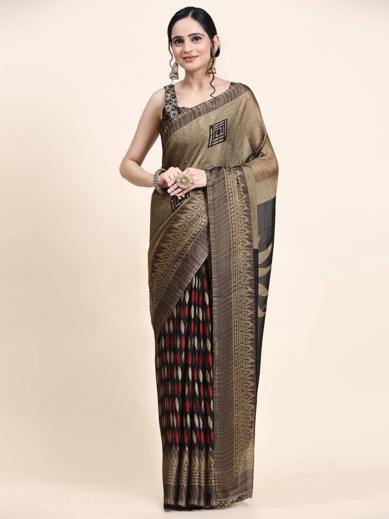 Meghna-Black Printed  Chiffon Art Sik Saree