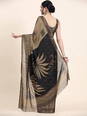Meghna-Black Printed  Chiffon Art Sik Saree 3