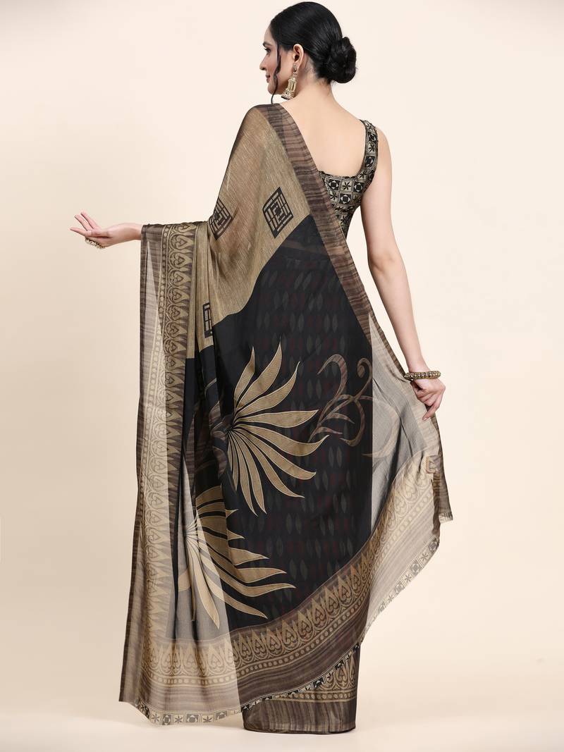 Meghna-Black Printed  Chiffon Art Sik Saree