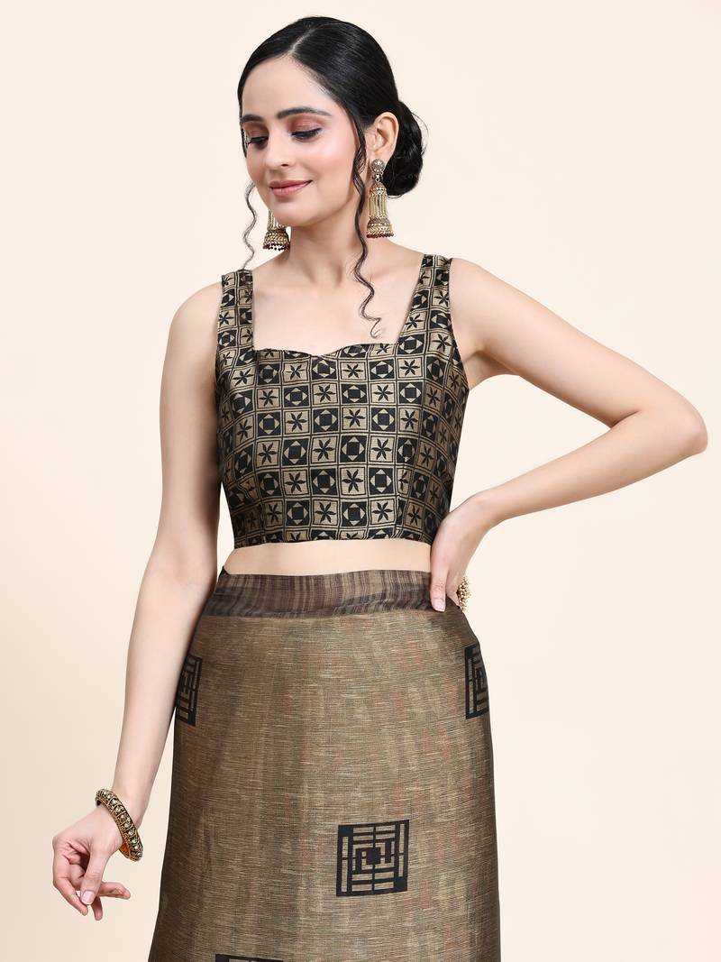 Meghna-Black Printed  Chiffon Art Sik Saree