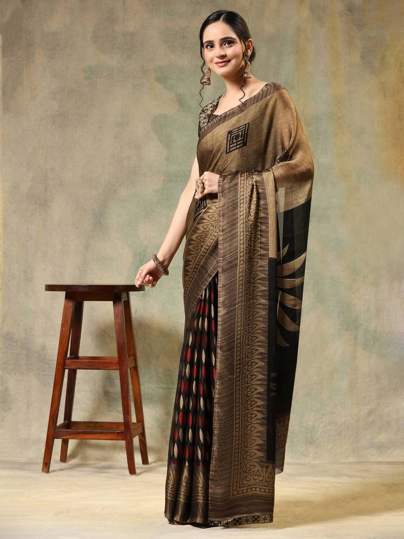 Meghna-Black Printed  Chiffon Art Sik Saree