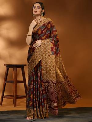 Meghna-Maroon Printed  Chiffon Art Sik Saree 1