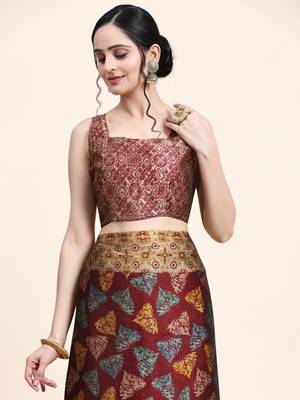 Meghna-Maroon Printed  Chiffon Art Sik Saree 3