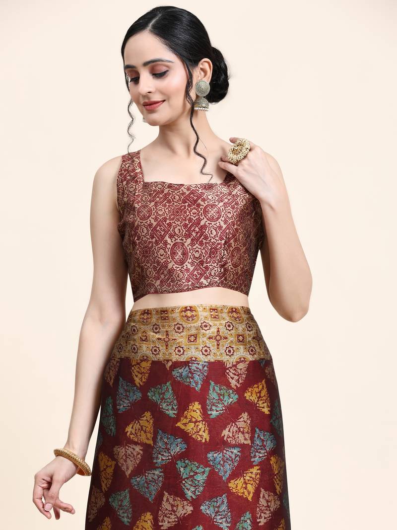 Meghna-Maroon Printed  Chiffon Art Sik Saree