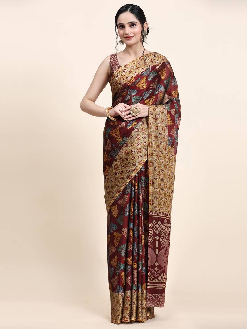 Meghna-Maroon Printed  Chiffon Art Sik Saree