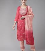 Aarika womens gajri-peach colour cotton blend embroidery kurti & pant set