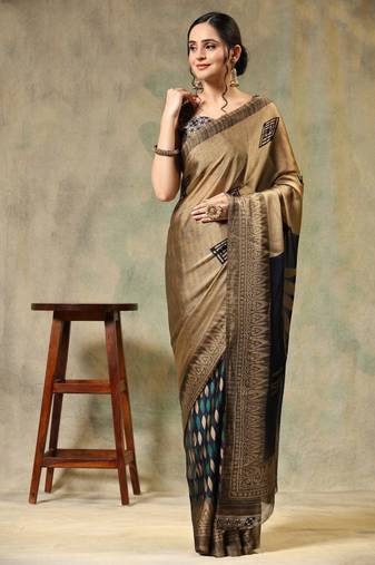 Meghna-Navy Blue Printed  Chiffon Art Sik Saree