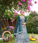 Net  Teal Color Embroidered Lehanga Choli Set