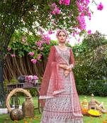 Net  Dusty Red Color Embroidered Lehanga Choli Set