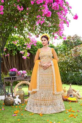 Net Yellow Color Embroidered Lehanga Choli Set 1