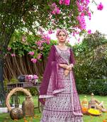 Net  Purple Color Embroidered Lehanga Choli Set