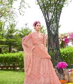 Net  Peach Color Embroidered Lehanga Choli Set