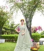Net  Green Color Embroidered Lehanga Choli Set