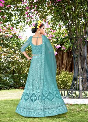 Net SkyBlue Color Embroidered Lehanga Choli Set 3