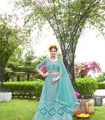 Net  SkyBlue Color Embroidered Lehanga Choli Set