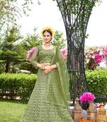 Net  Green Color Embroidered Lehanga Choli Set