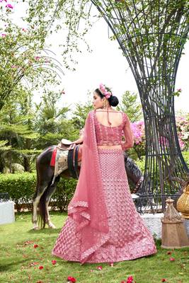 Net Pink Color Embroidered Lehanga Choli Set 3