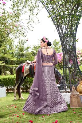 Net Purple Color Embroidered Lehanga Choli Set 2