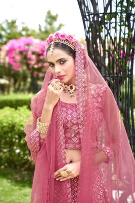 Net Pink Color Embroidered Lehanga Choli Set 1
