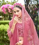 Net  Pink Color Embroidered Lehanga Choli Set