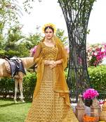 Net  Mustard Color Embroidered Lehanga Choli Set