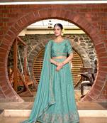Chinon Crushed SkyBlue Color  Sequence &Embroidery Work Lehanga Choli Set