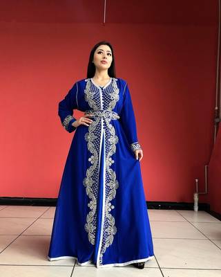 Blue Zari Stone Work Georgette Islamic Style Beads Embedded Partywear Kaftan Long Gown Evening wear Dubai kaftan 1