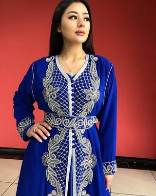 Blue Zari Stone Work Georgette Islamic Style Beads Embedded Partywear Kaftan Long Gown Evening wear Dubai kaftan 4