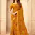 Mustard Floral Printed Chiffon Sari With Banarsi Border