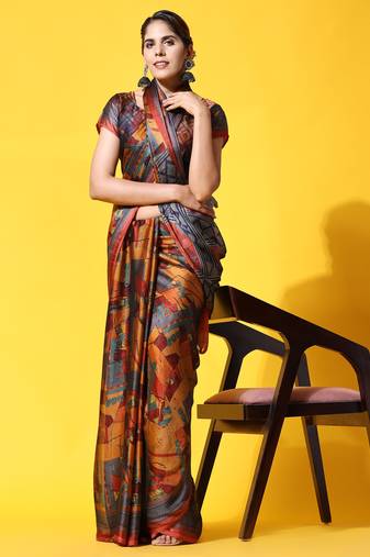  PUSPA 2  Printed  RUST ORANGE ART SIK SAREE