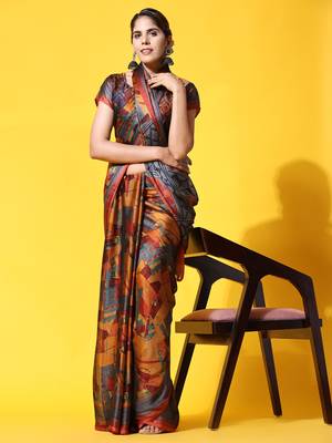  PUSPA 2  Printed  RUST ORANGE ART SIK SAREE 1