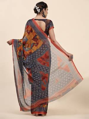  PUSPA 2  Printed  RUST ORANGE ART SIK SAREE 2