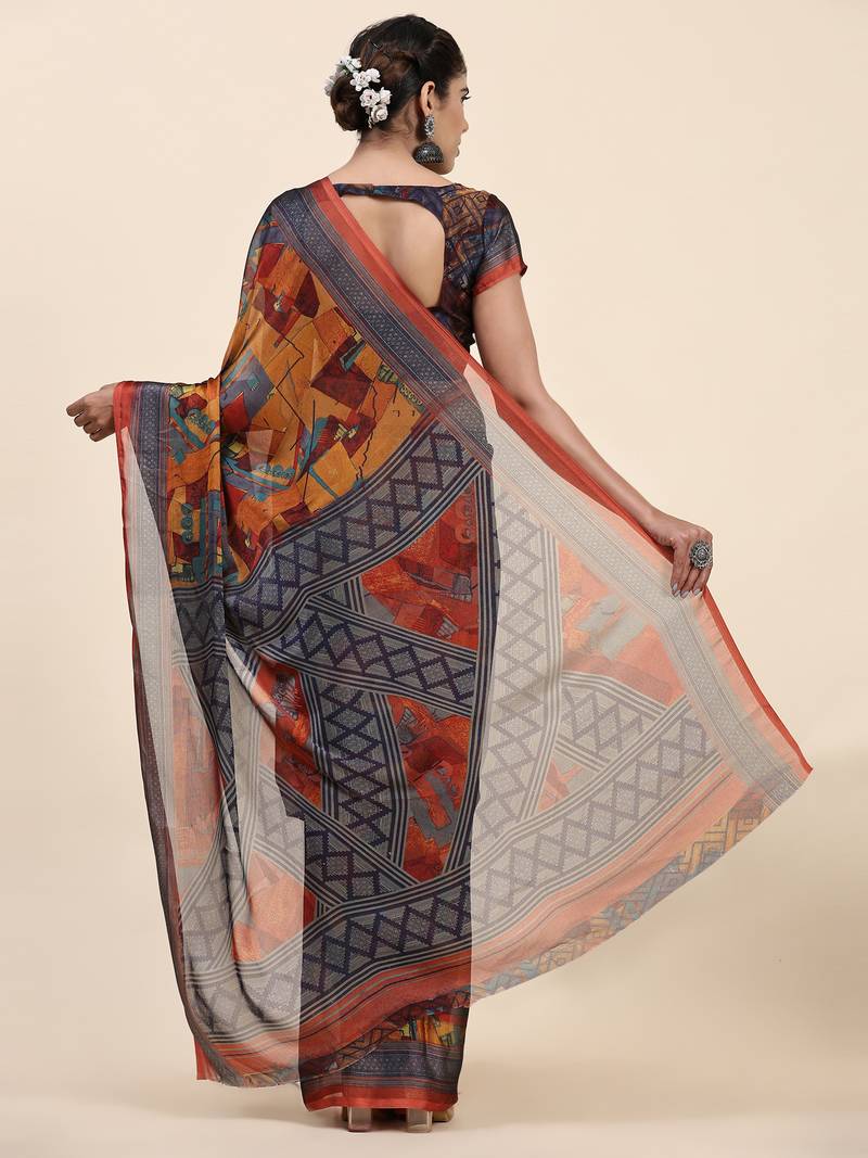  PUSPA 2  Printed  RUST ORANGE ART SIK SAREE