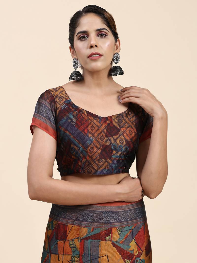  PUSPA 2  Printed  RUST ORANGE ART SIK SAREE