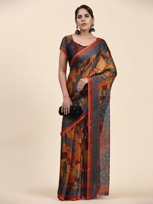  PUSPA 2  Printed  RUST ORANGE ART SIK SAREE 5