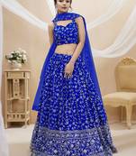 BLUE SEQUINS AND ZARI EMBROIDERED GEORGETTE FESTIVE & PARTY WEAR SEMI STITCHED LEHENGA CHOLI