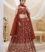 RED SEQUINS AND ZARI EMBROIDERED GEORGETTE FESTIVE & PARTY WEAR SEMI STITCHED LEHENGA CHOLI
