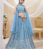 SKY BLUE SEQUINS AND ZARI EMBROIDERED GEORGETTE FESTIVE & PARTY WEAR SEMI STITCHED LEHENGA CHOLI