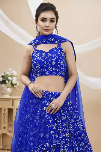 BLUE SEQUINS AND ZARI EMBROIDERED GEORGETTE FESTIVE & PARTY WEAR SEMI STITCHED LEHENGA CHOLI