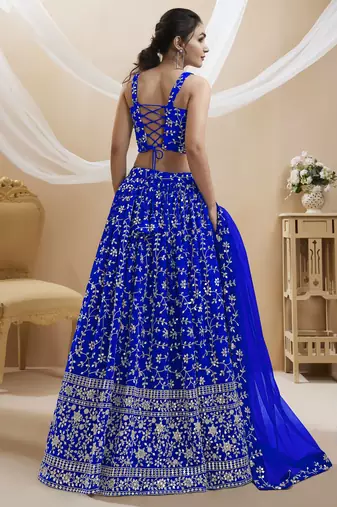BLUE SEQUINS AND ZARI EMBROIDERED GEORGETTE FESTIVE & PARTY WEAR SEMI STITCHED LEHENGA CHOLI