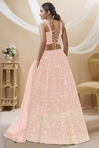 PINK SEQUINS AND ZARI EMBROIDERED GEORGETTE FESTIVE & PARTY WEAR SEMI STITCHED LEHENGA CHOLI